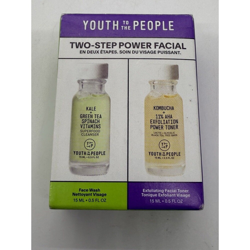 Youth to the People Kale & Green Tea Cleanser, Kombucha AHA Toner Trial Size NEW